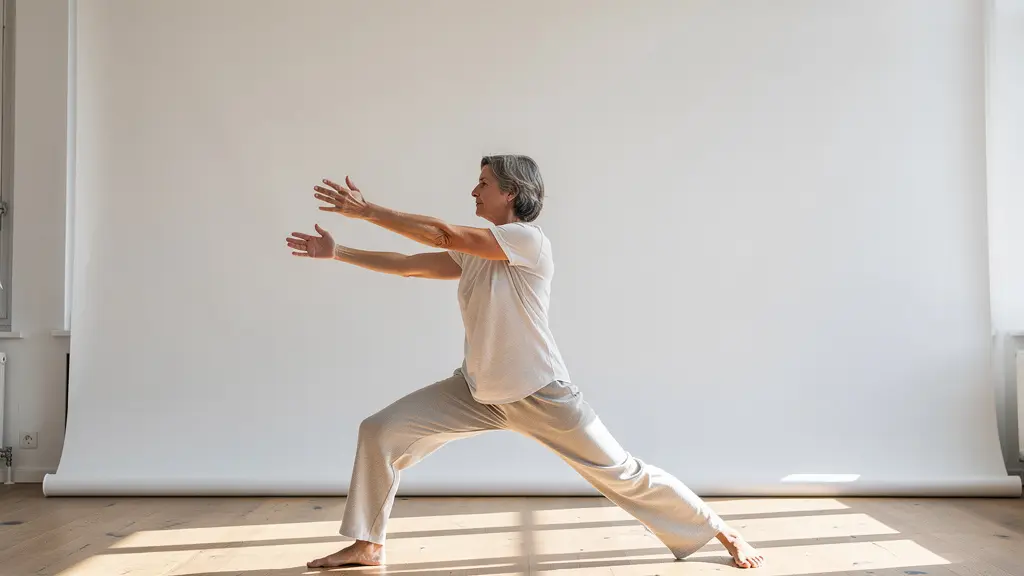 Personne faisant des étirements dans un espace lumineux et minimaliste