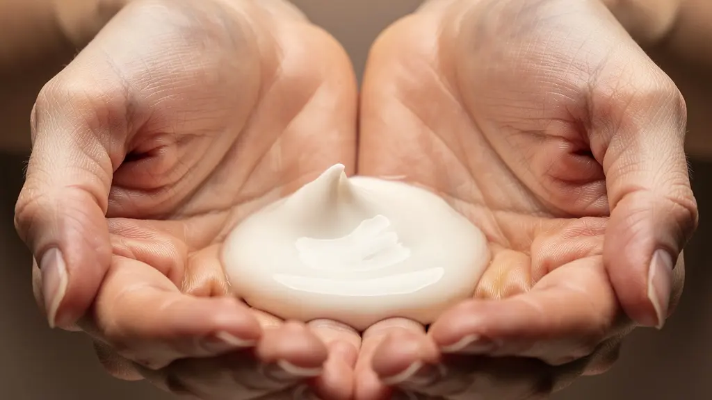 Mains chauffant une crème cosmétique avant l'application sur le visage