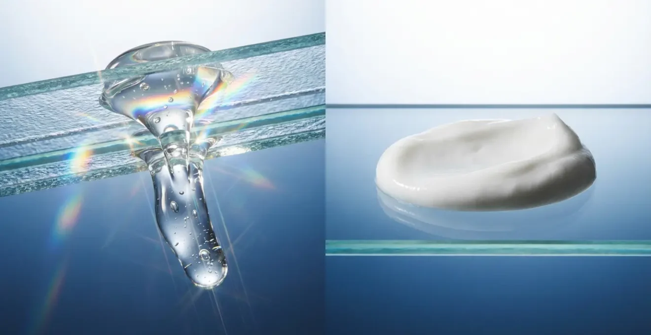 Comparaison visuelle entre cosmétique active et produit de confort sur la peau