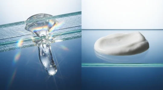 Comparaison visuelle entre cosmétique active et produit de confort sur la peau