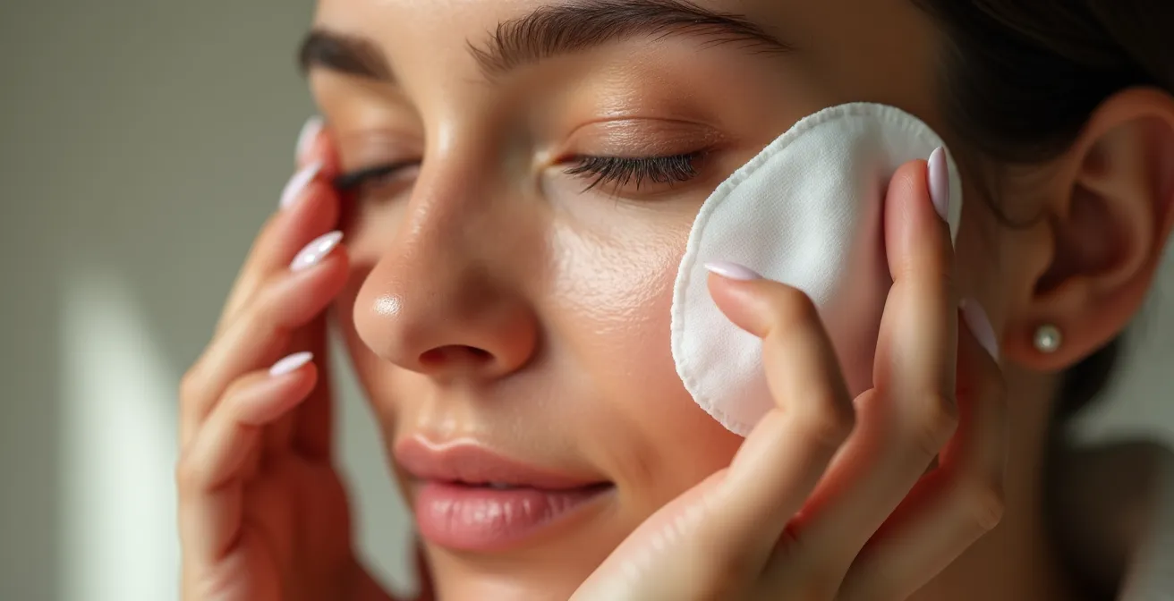 Femme effectuant un démaquillage conscient avec mouvements lents et circulaires