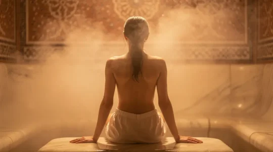 Femme profitant d'une séance de hammam avec de la vapeur d'eau pour détoxifier la peau