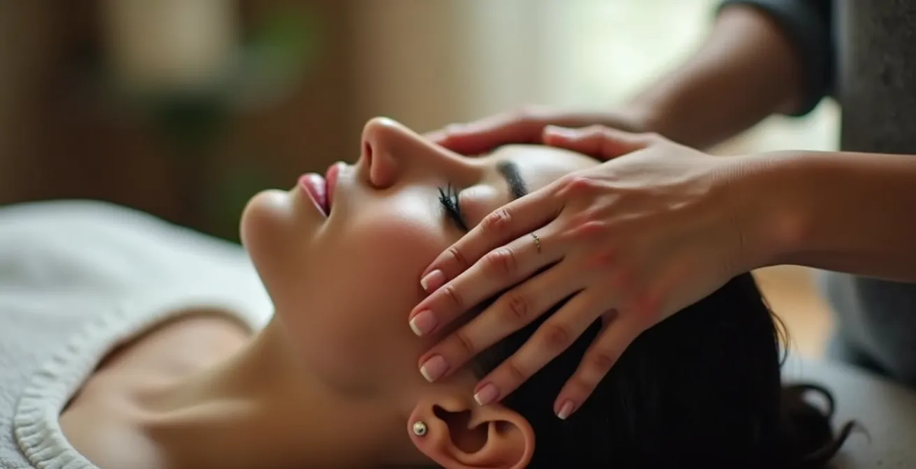 Mains expertes effectuant la technique du pincer-glisser sur un cuir chevelu